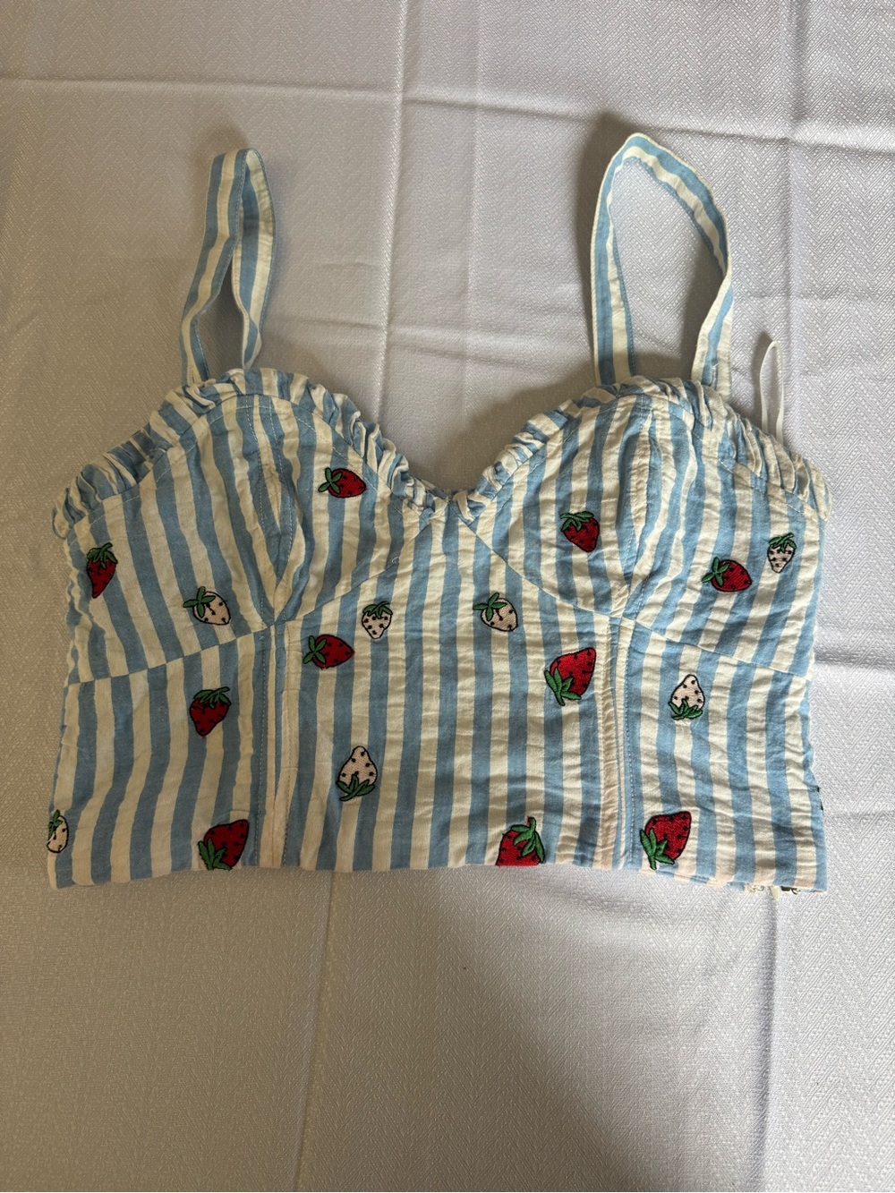 Anthropologie Maeve Blue & White Stripe Strawberry Bustier Top
